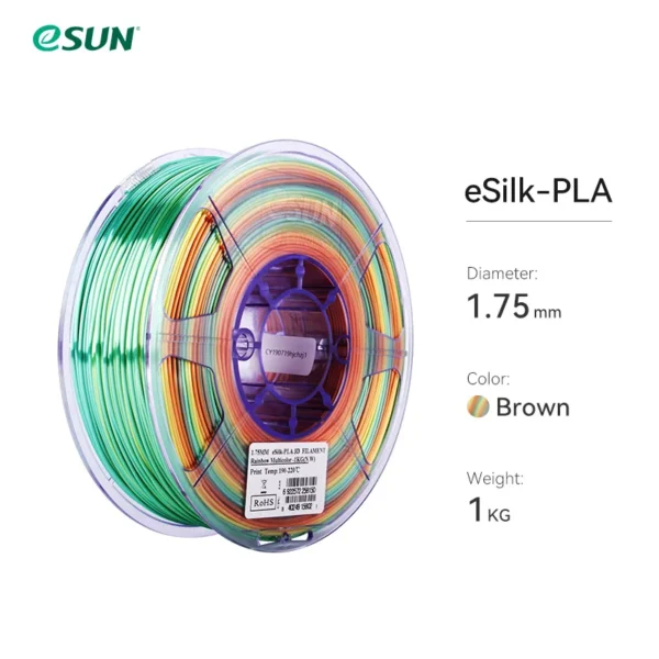 Filamento PLA de seda arcoíris eSUN, filamento de seda arcoíris de 1,75mm para impresora 3D, Material de impresión de 1KG, filamento de impresora 3D de seda - AliExpress 7 - Color : Rainbow - Enviado desde : CHINA